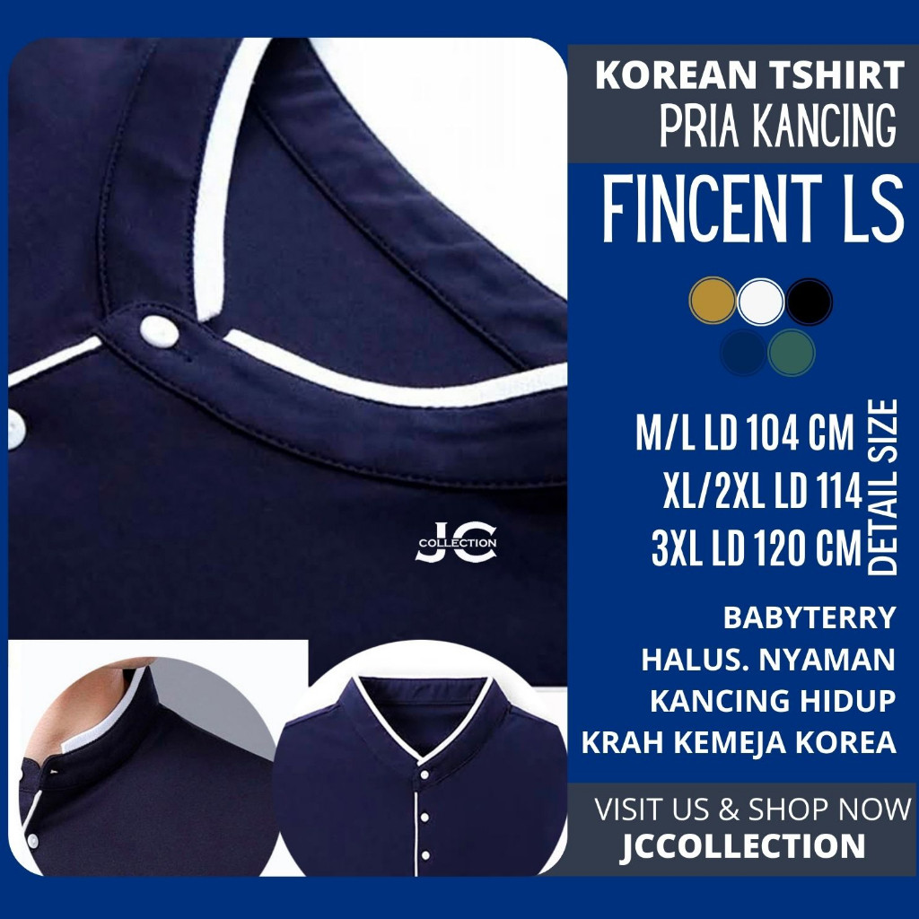 BLOROXCIN Tshirt Kaos Jumbo Pria / Tshirt Kaos Panjang Pria Gaya Korea Variasi Kancing Fincent - JCC