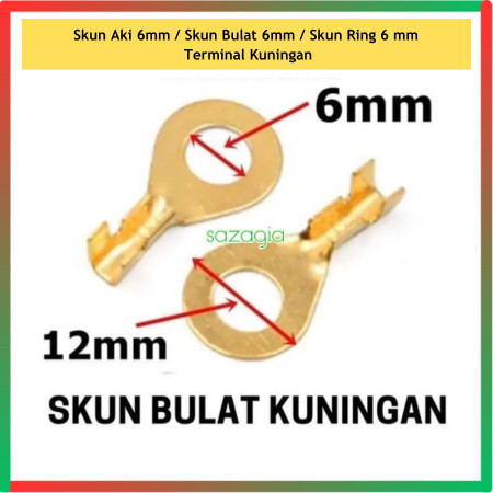 Skun Aki 6mm / Skun Bulat 6mm / Skun Ring baut 6 mm  Terminal Kuningan [sg]