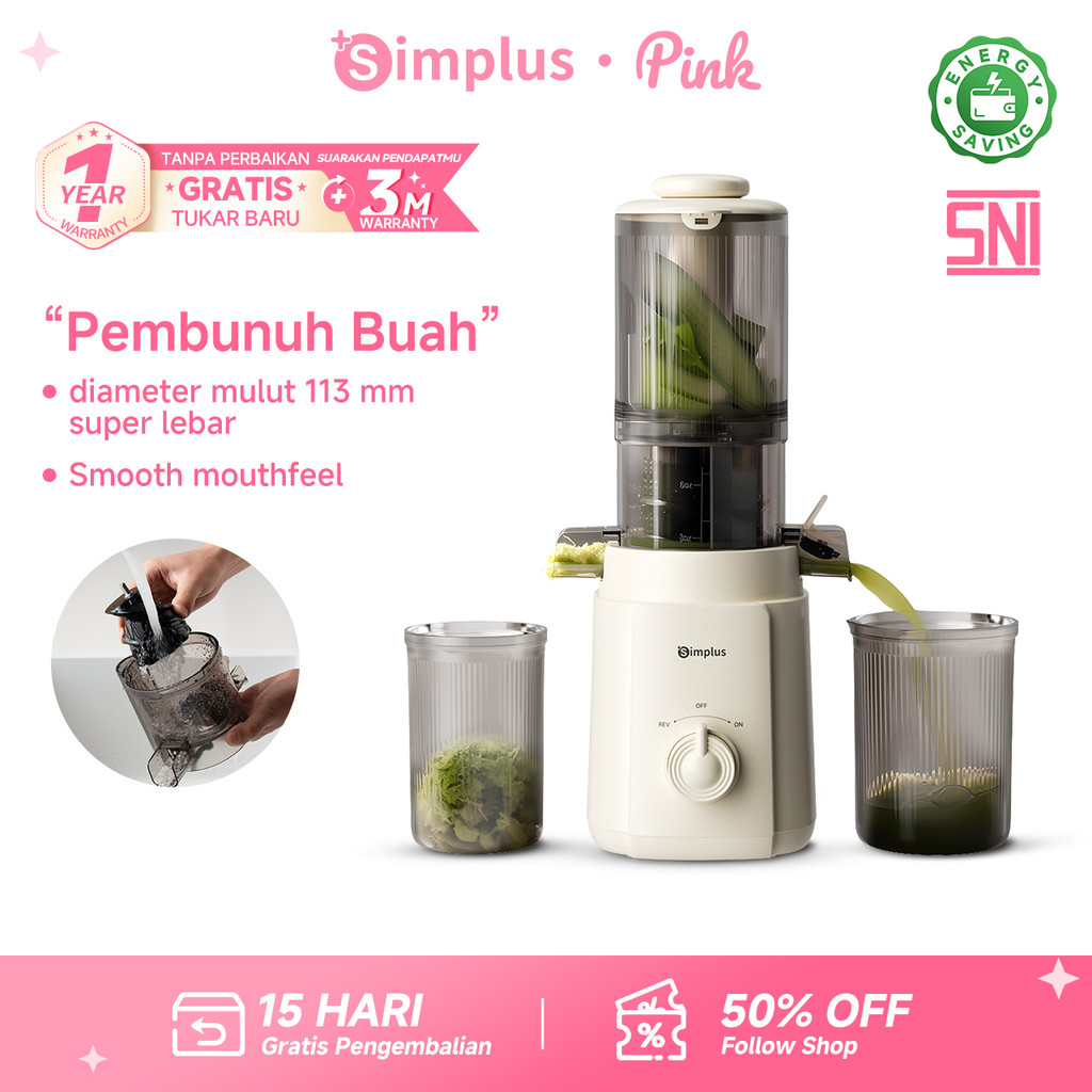 SimplusPink Healthy Life Blender 200W Slow Juicer Cold Press 113mm Easy Juice Cerat Lebar Sari Jus d
