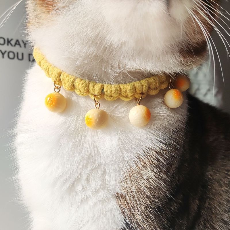 [Pet Wardrobe] Kalung Kucing Lucu, Kalung Roti Kukus Kecil, Kalung Imut, Kalung Kuning, Tali Katun