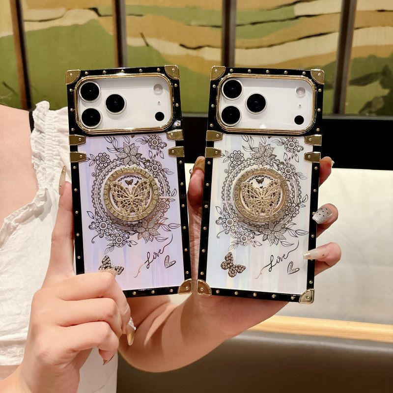 Casing iPhone 17 Pro Max Air 16E 16 15 14 Pro Max Plus 13 12 11 Pro Max Mewah dengan Bingkai Kotak, 