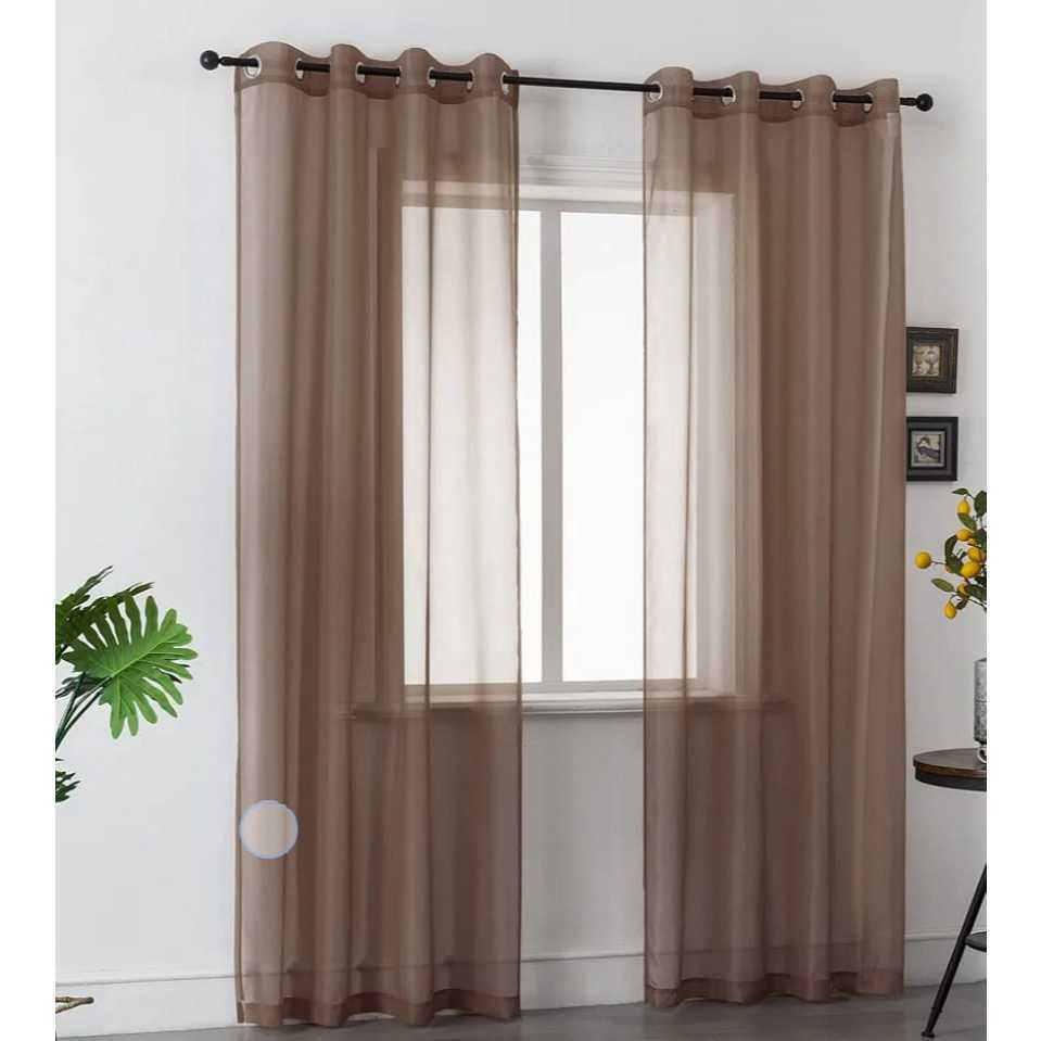 Vitrase gorden motif import Warna coklat Model smokring Vitrase Gorden polos Tirai Pintu jendela