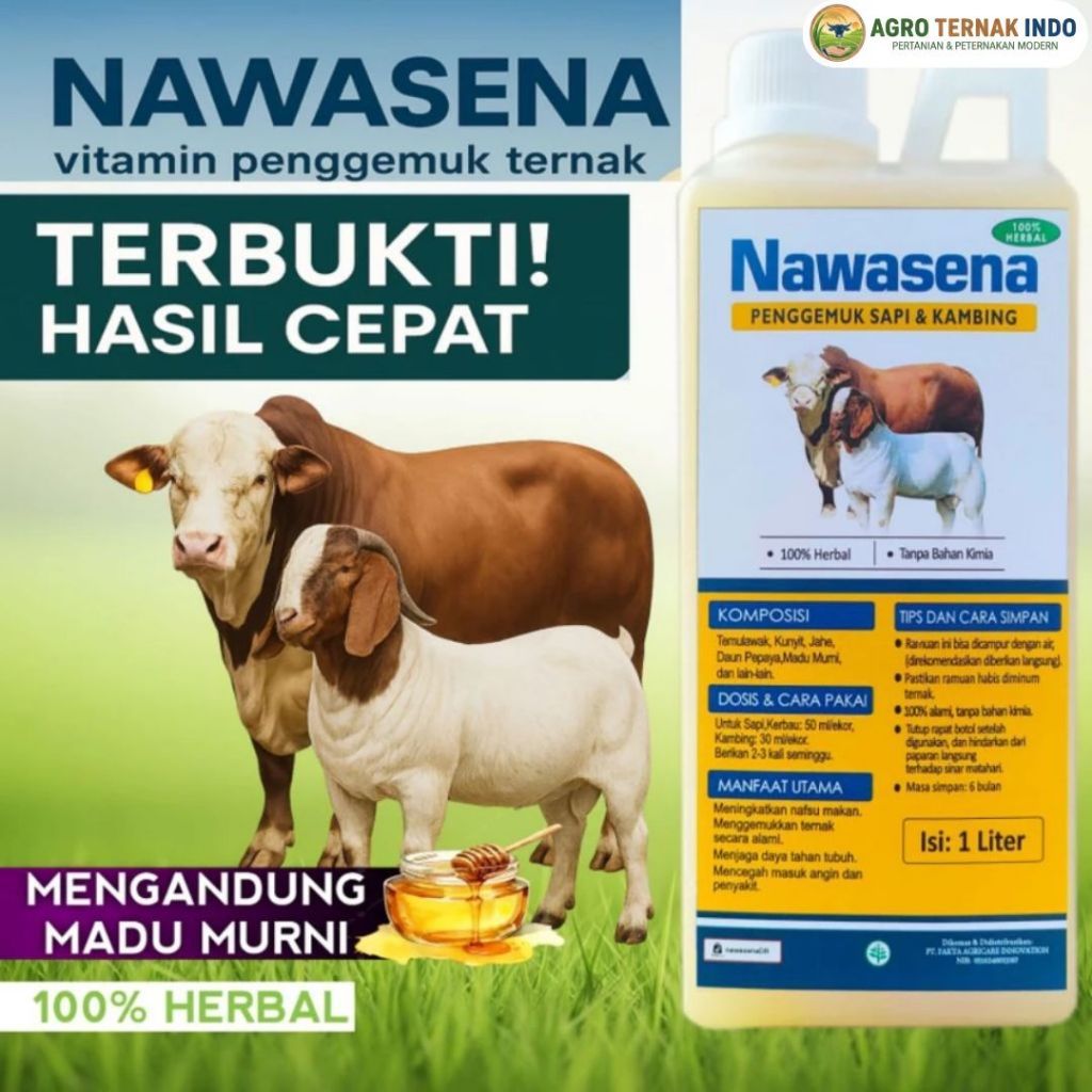 Nawasena penggemuk Sapi & Kambing Cepat – Nafsu Makan Naik, Bobot Cepat Bertambah, 100% Herbal