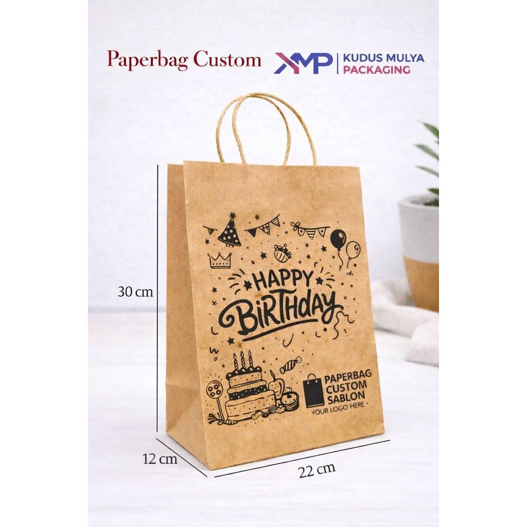 PAPERBAG COKLAT 22X12X30 CUSTOM SABLON