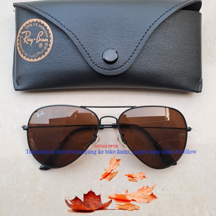 kacamata rayban aviator frame hitam kaca coklat sz 62