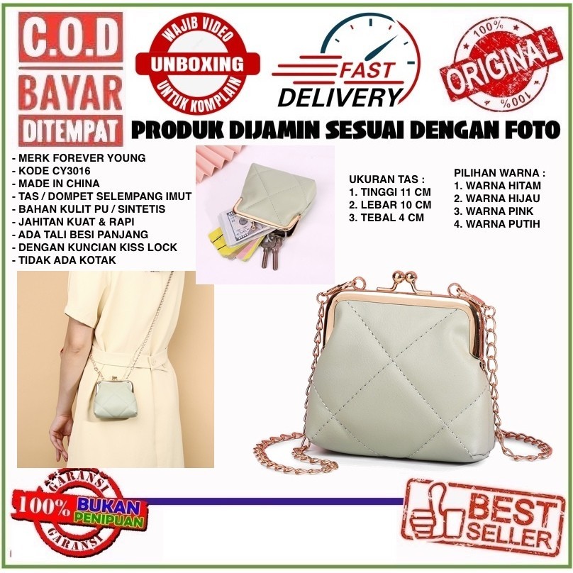 Bayar di Tempat  Forever Young CY3016 Tas / Dompet Tali Panjang Imut Lucu Kecil Kiss Lock Bahan Sint
