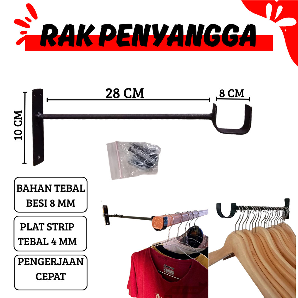 siku besi penyangga jemuran baju tempel dinding. gantungan hanger serbaguna