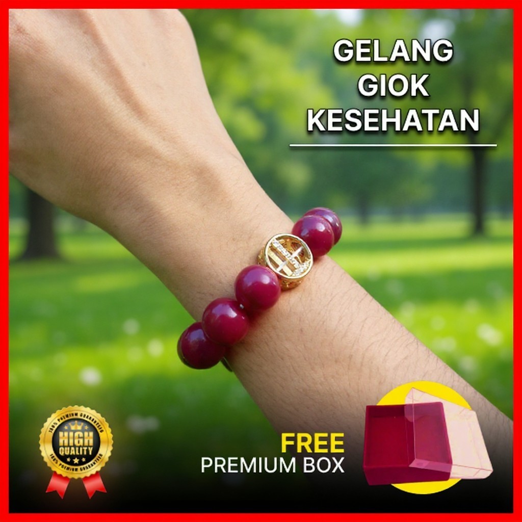AMIRA Gelang Batu Giok Merah Delima Elastis / Batu Alam Pria Wanita / Fashion Healing Bracelet