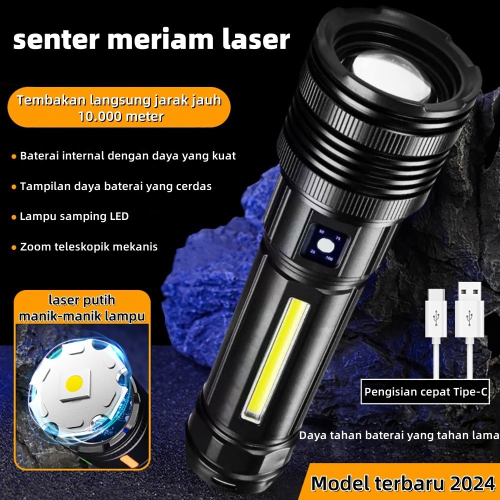 Senter multifungsi luar ruangan ultra-terang pistol laser LED senter sorotan jarak jauh laser putih 
