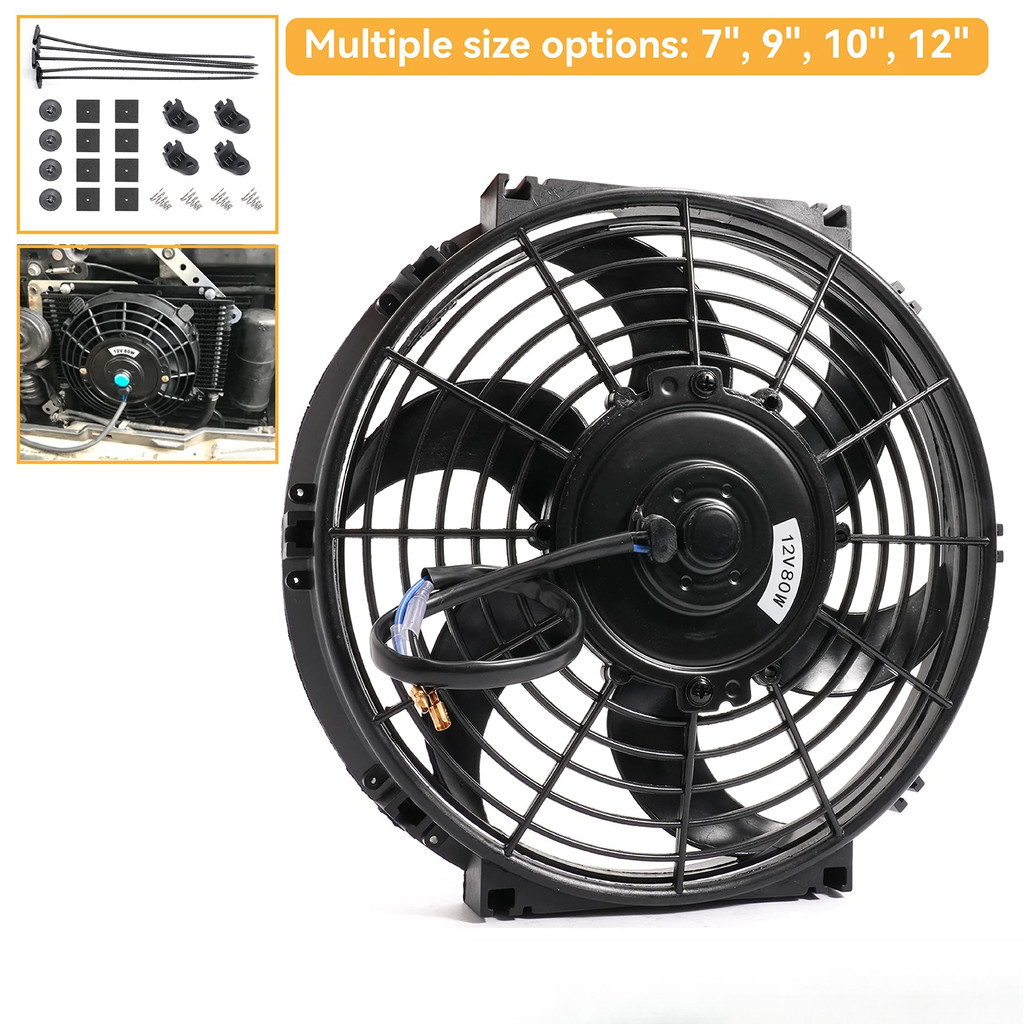 Universal 7 9 10 12 In 12V 80W 2100RPM Car Air Contioning Cooling Fan Blade Cool Mounting Kit Car Ac