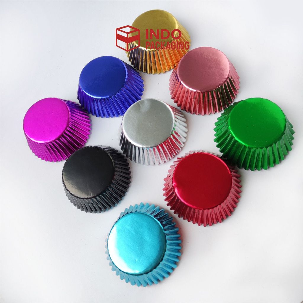 INDO PACKAGING Cup Kue Kertas Emas Perak Silver | Cupcake Metalic Polos 100 Pcs | Paper Cupcake