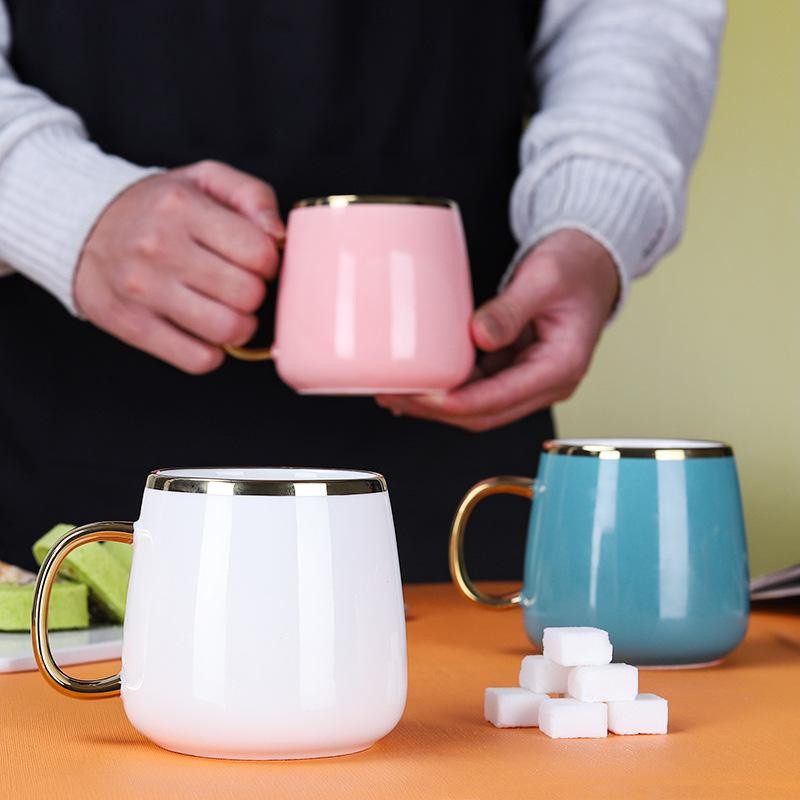 RoyalHuis Gelas Minum Keramik Motif Polos List Gold Elegan / Ceramic Mug Polos List Gold / Gelas Min