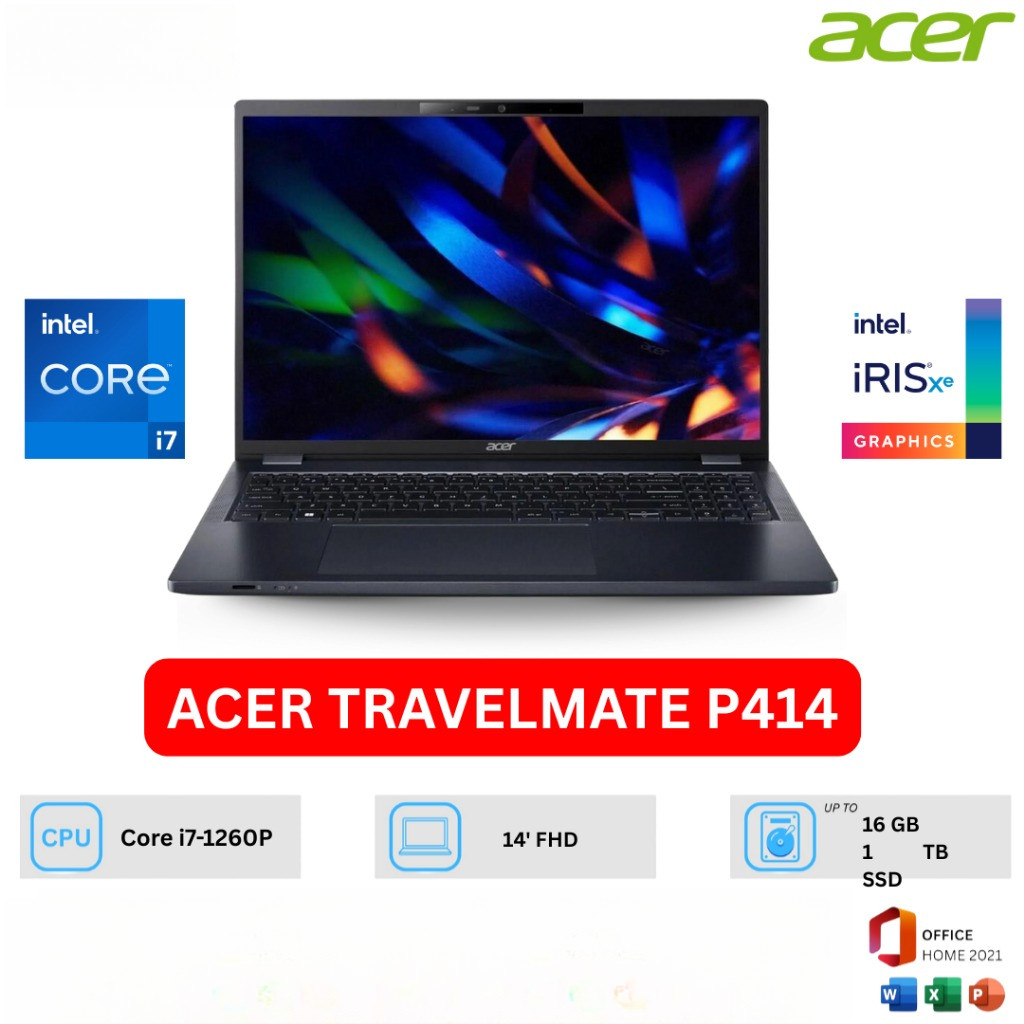 Acer Travelmate P414 Core i7-1260P 16GB RAM 1TB SSD 14"FHD W11 Normal Siap Pakai - Leptop Laptop Mur