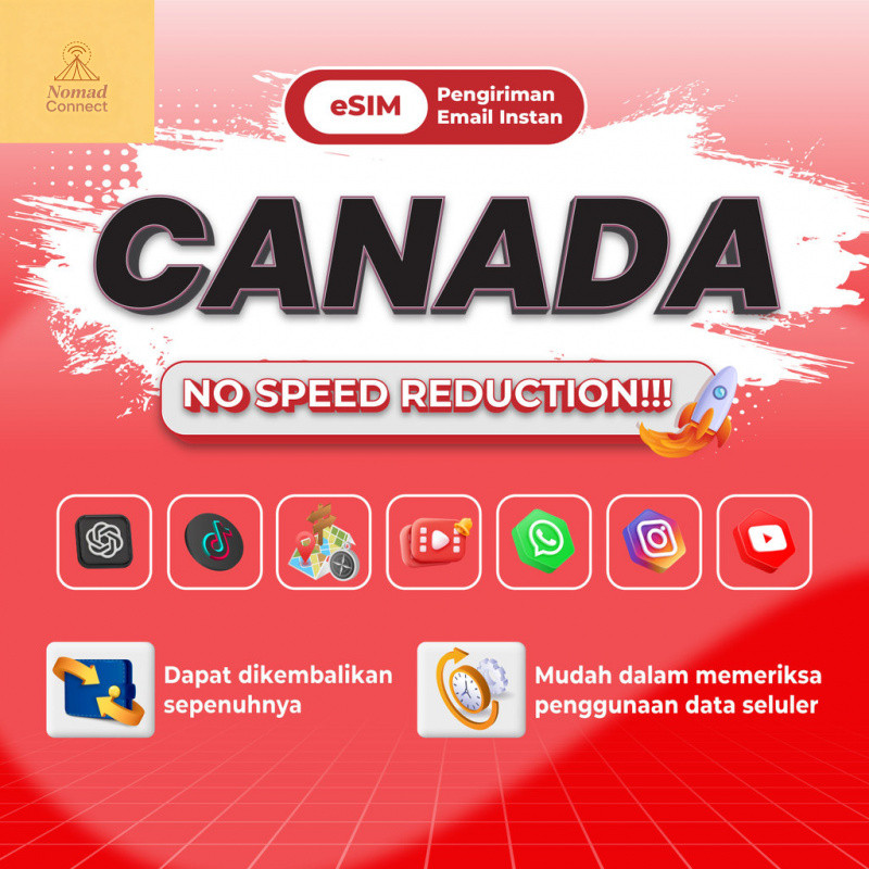 Nomad Canada esim Roaming 5G Data | 3-20GB 3-30Hari | Instant Email Delivery | High Speed Travel