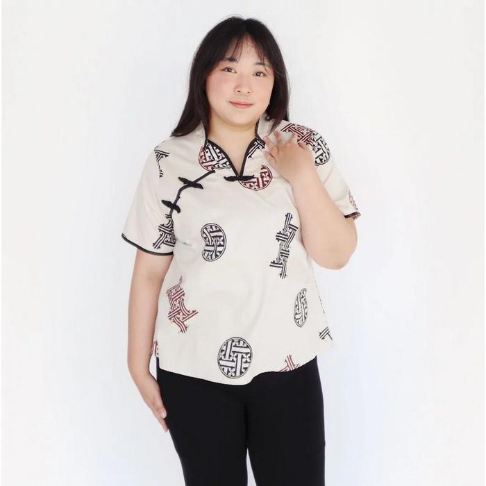 Promo BAJU IMLEK BLOUSE CHEONGSAM BATIK WANITA JUMBO BIGSIZE 331C SINCIA CNY - CREAM AOri