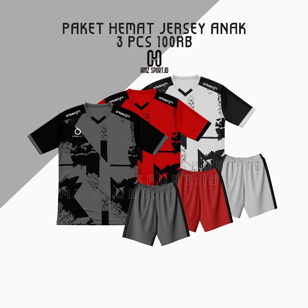 3 PCS 100 RB paket hemat setelan jersey anak terbaru sd smp promo bola futsal volly badminton