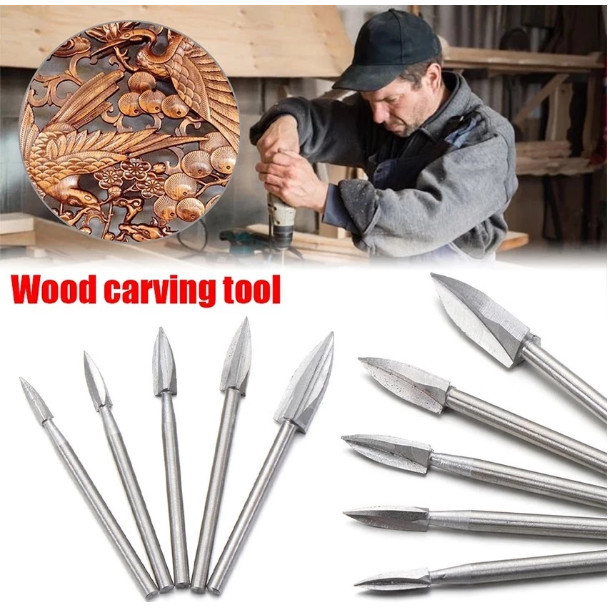 5pcs Mata Bor Ukir Kayu 5pcs Set Mata Bor Ukir Kayu Alat Wood Carving Drill Bit Milling Cutter