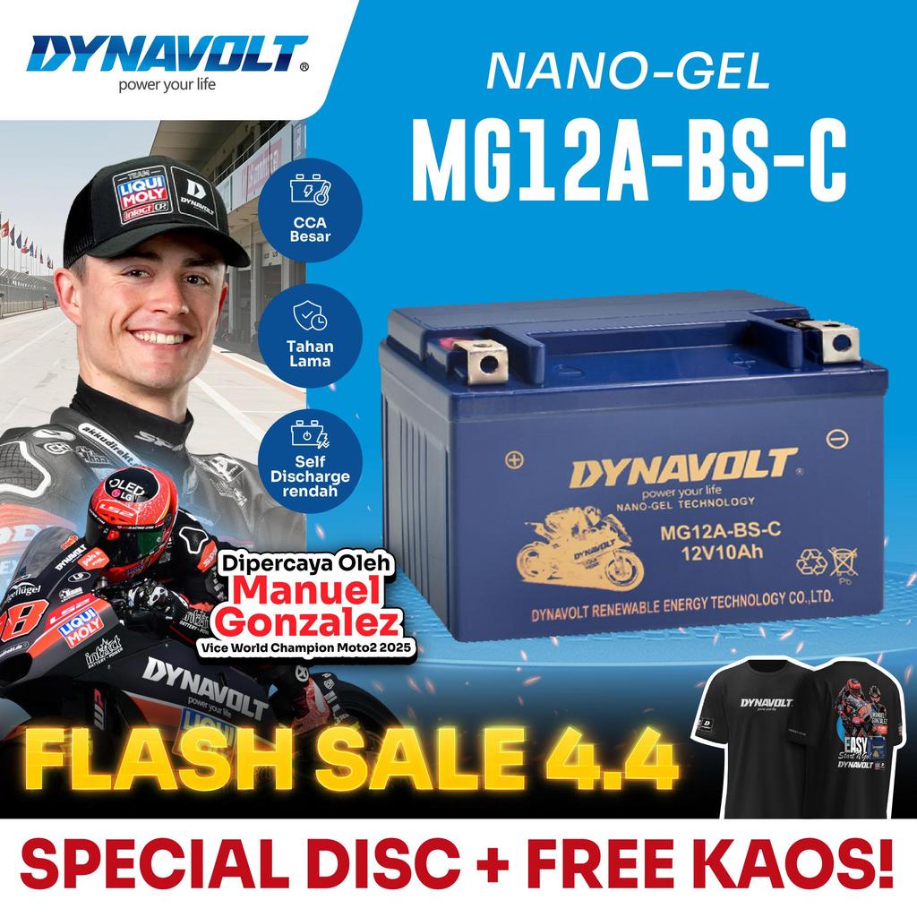 DYNAVOLT Aki Motor YAMAHA T-Max 500, dll | Nano-Gel MG12A-BS-C | 10 AH 155-265 CCA