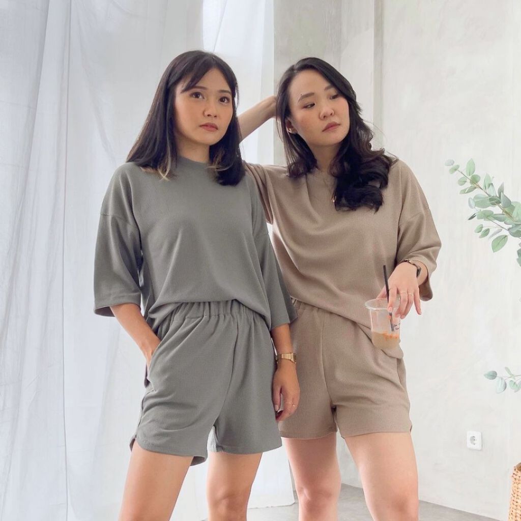 Rachel One Set - Waffle Top and Pants - Blouse Celana Wanita 1 Set