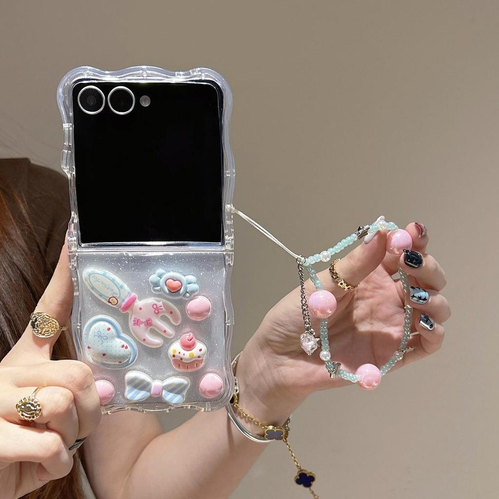 Casing Ponsel Transparan 3D dengan Gelang Pisau dan Garpu Kue, Cocok untuk Samsung Galaxy ZFlip7 ZFl