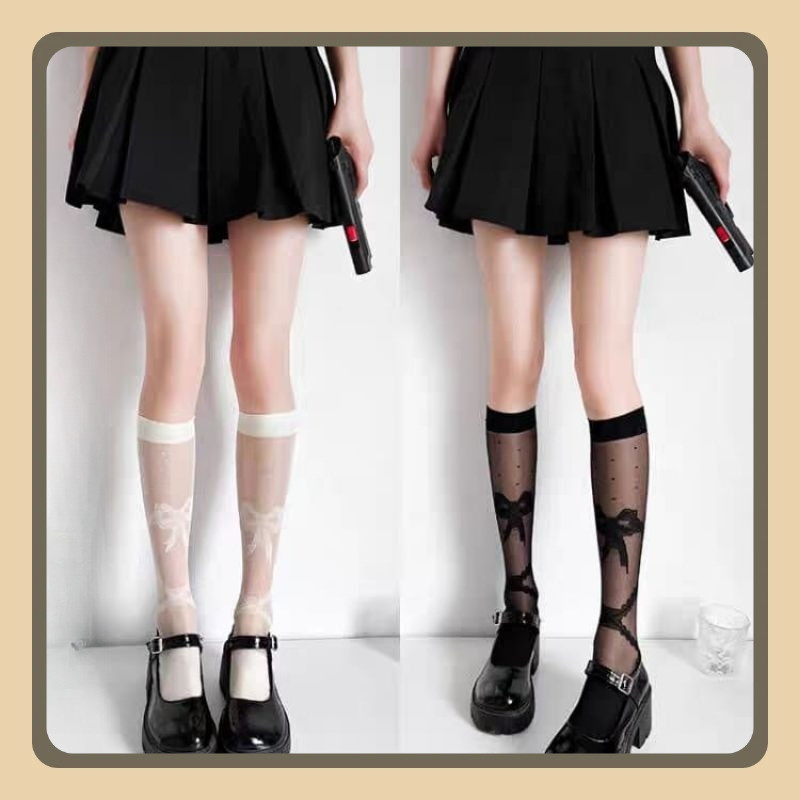 FeelMe KK-053 kaos kaki stocking sebetis transparant motif silang pita japan korean style