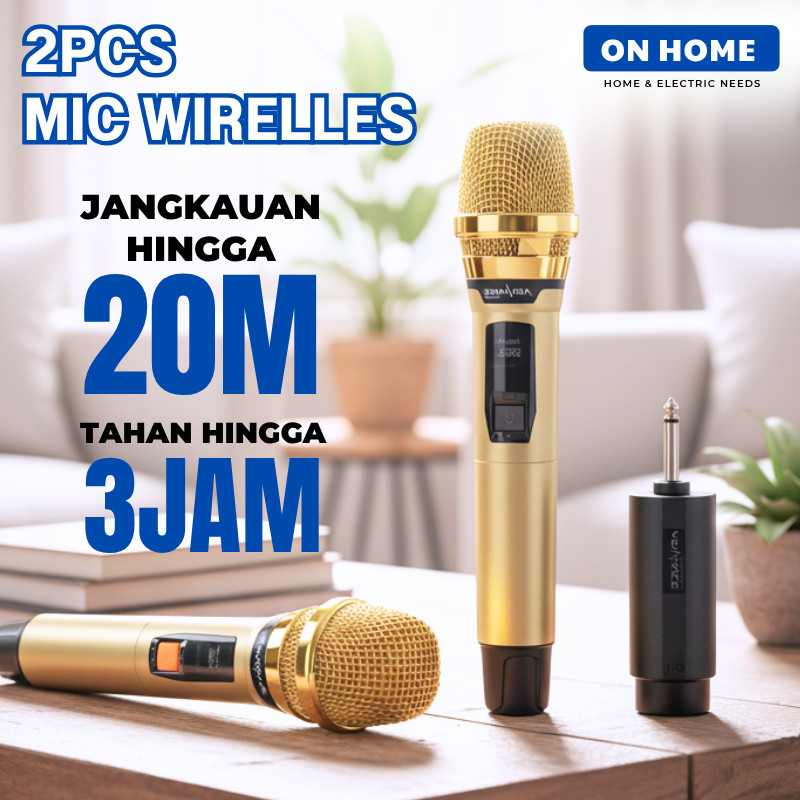 Mic Bluetooth Karaoke SET 2 Pcs Mic Wireless Karaoke Microphone Wireless Mic Tanpa Kabel
