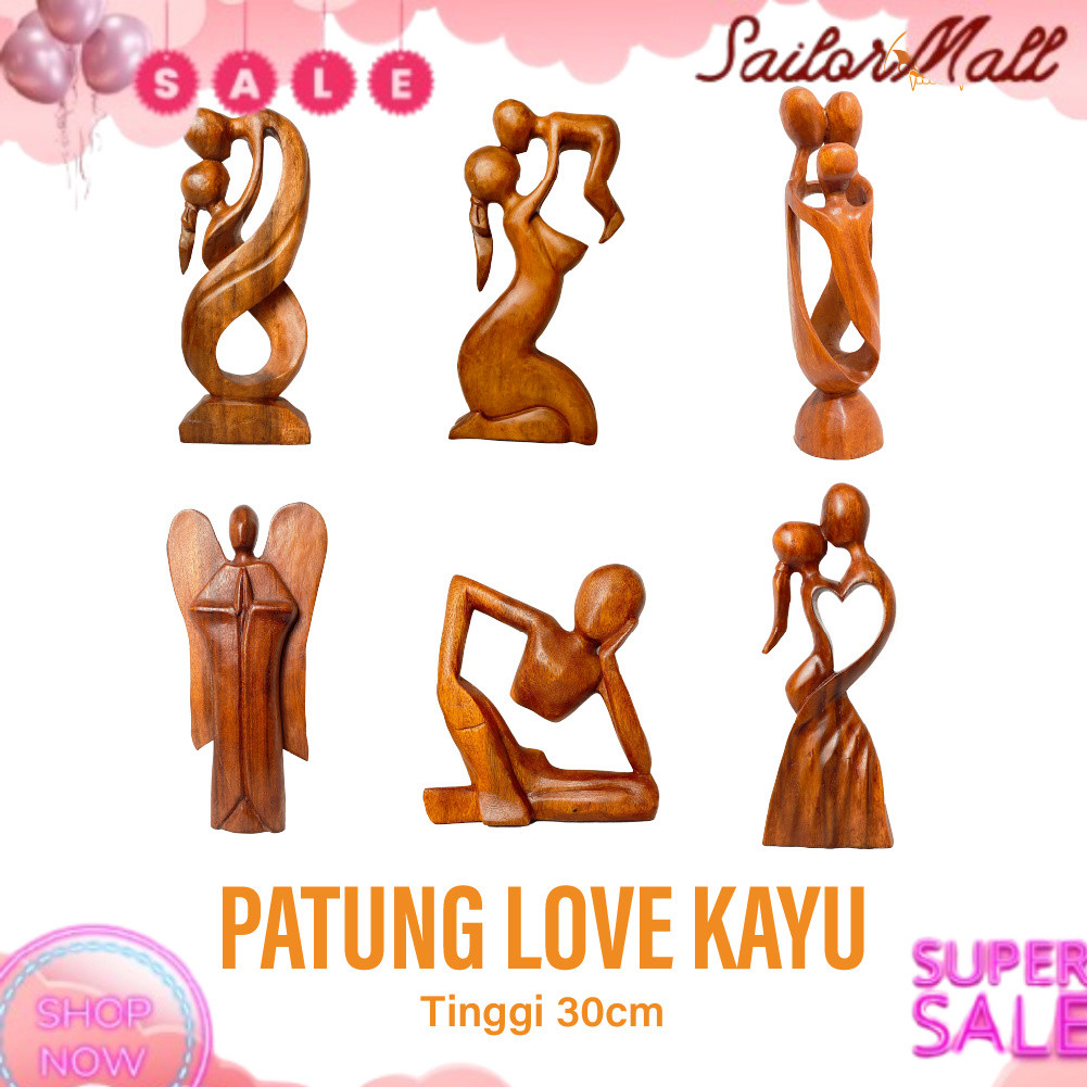 Patung Abstrak Love 30 cm - Patung Abstrak Bali - Patung cinta - Patung Kiss - Patung Kayu - Pajanga