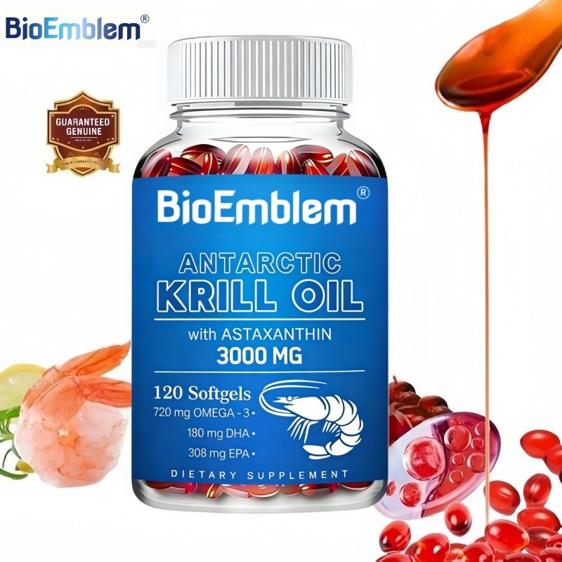 BioEmblem Antarctic Krill Oil Softgels With Astaxanthin 3000mg 120pcs Rich in 720 mg OMEGA - 3*180 m