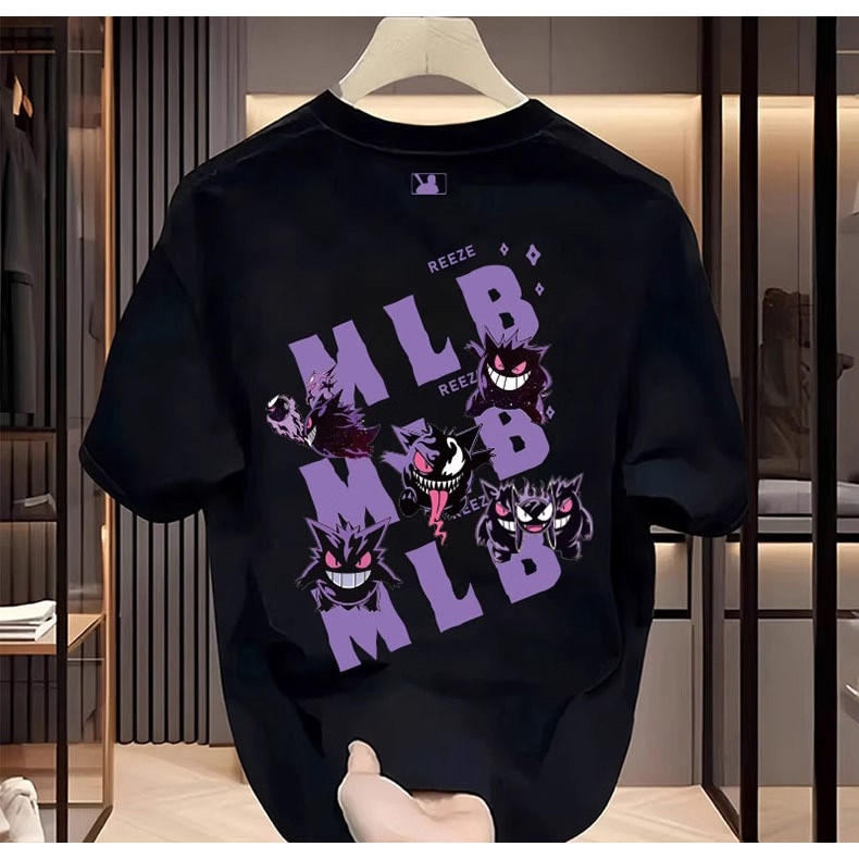 Kaos MLB Gengar Pokemon Streetwear Pria Wanita T-Shirt Distro Ungu Premium Graphic Tee Viral Aesthet