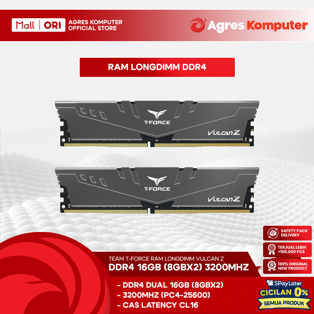 TEAM T-FORCE VULCAN Z RAM LONGDIMM DDR4 16GB (8GBX2) 3200MHZ GRAY