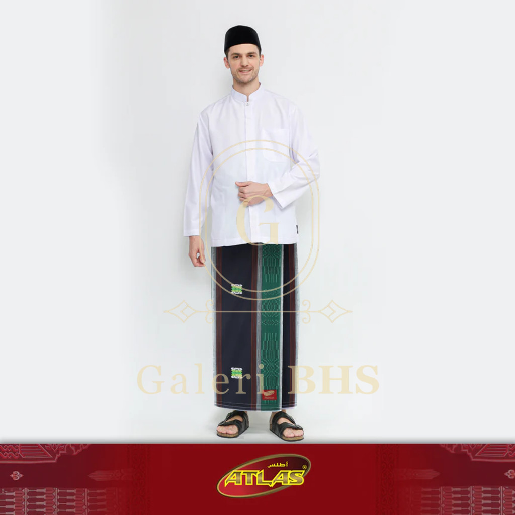 Sarung ATLAS Premium 760 Songket Hitam Hijau 01