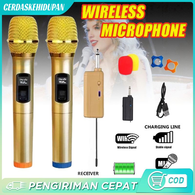Professional Wireless Microphone MIC-108 2 Mikrofon Tanpa Kabel Bisa di Charger Mikrofon