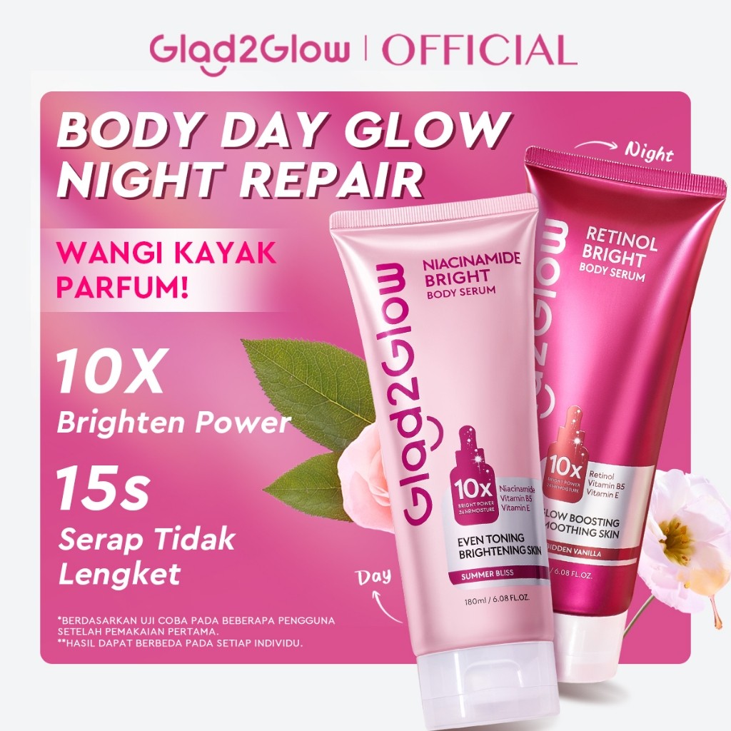 GLAD2GLOW NIACINAMIDE/RETINOL BRIGHT BODY SERUM BODY LOTION 10X Cerah Instant Absorb Whiten Tone Up 