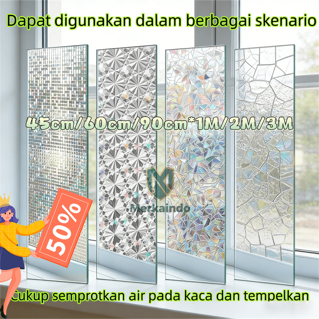 Stiker Kaca Premium Hologram Sunblast Tebal Mewah Glitter Sticker Kaca Jendela 90cm*300cm Anti Panas