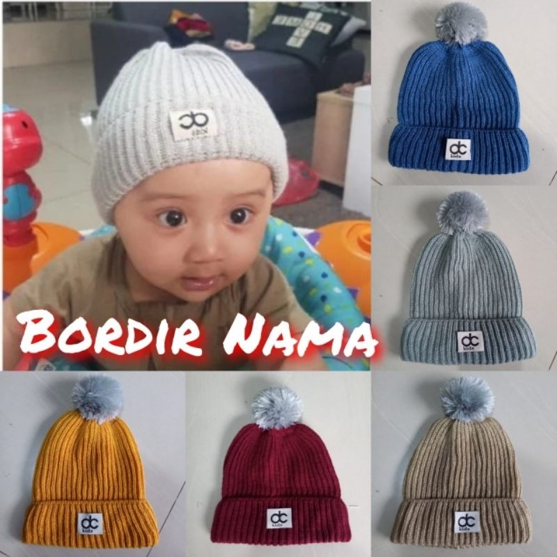 Kupluk Anak Bordir Nama / Kupluk bayi model pompom Bordir Nama
