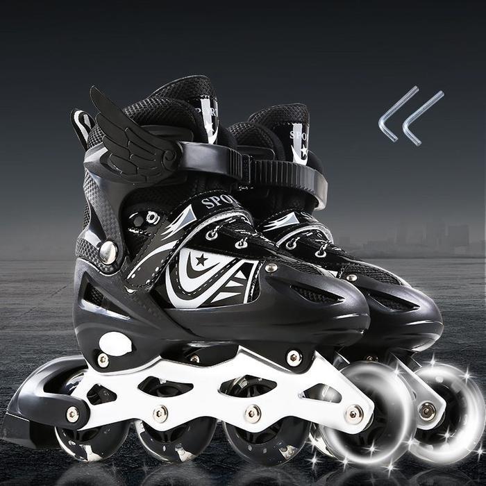New Arrival AMOUR Sepatu Roda Anak Sport Inline Skate Shoes Roda Bajaj Roller Outdoor 8806 - HITAM, 