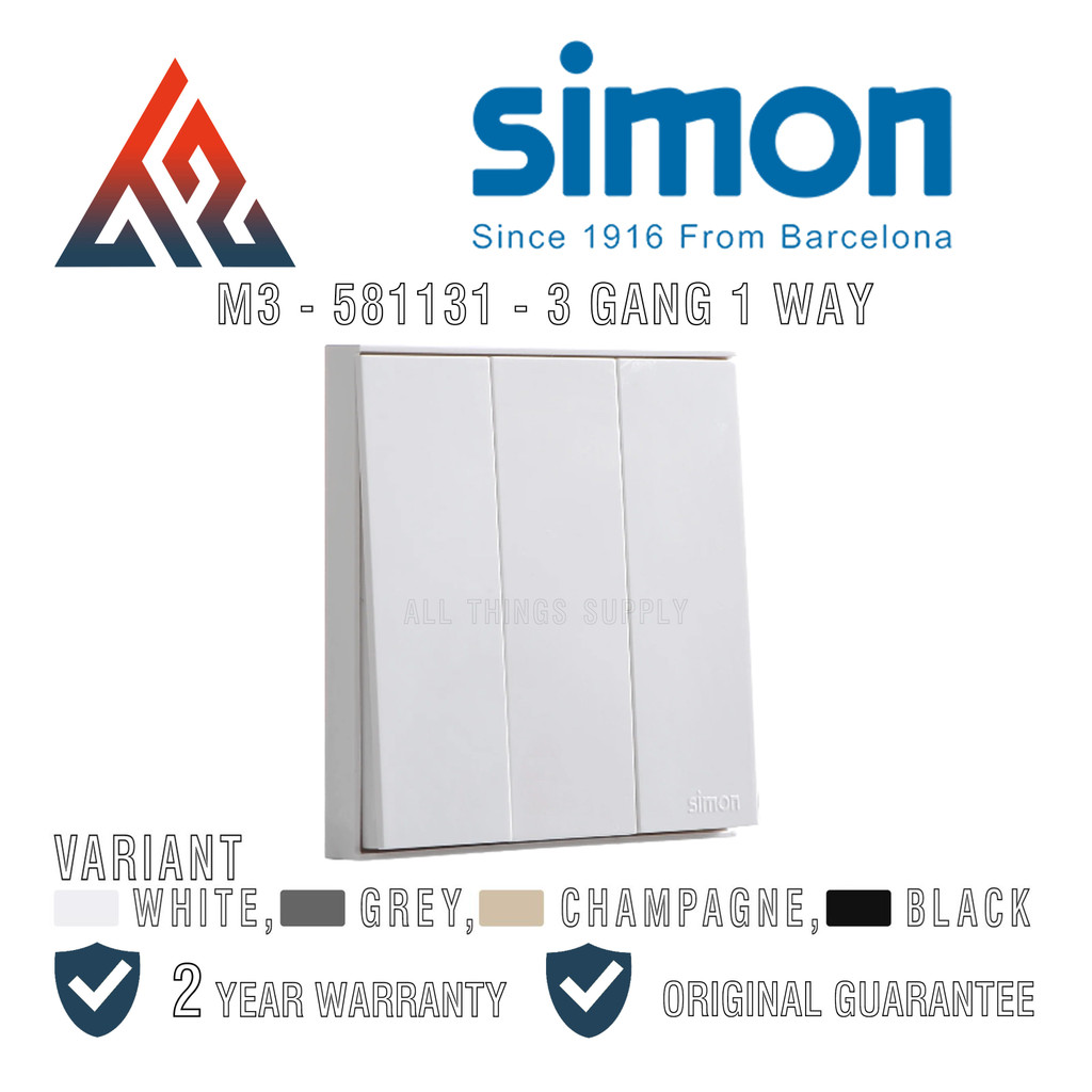 Simon M3 Saklar Lampu Triple 3 Gang 1 Way Frameless - 581131