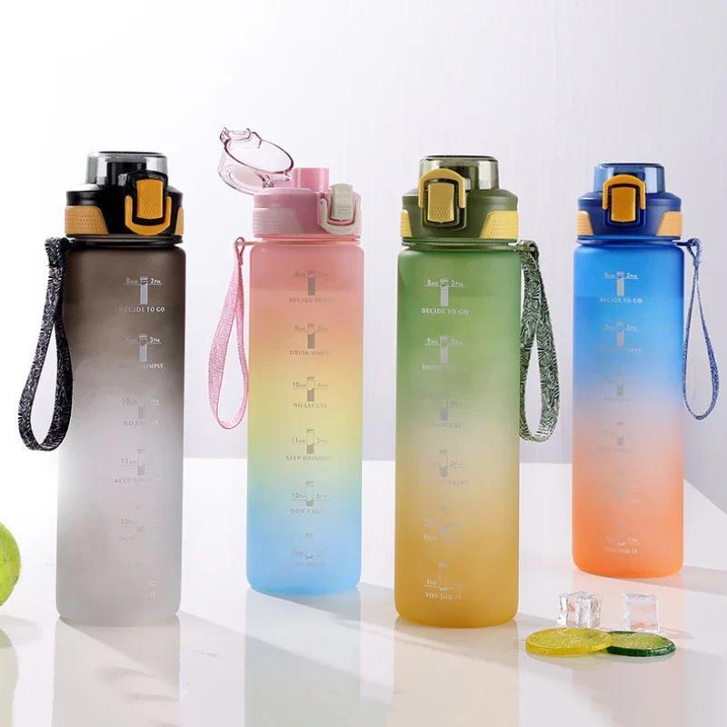 1 Liter Sports Water Bottle with Time Marker Leak-proof Cup Motivational Portable Water Bottle for O
