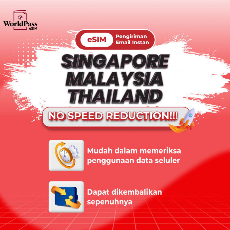 WorldPass esim Singapore&Malaysia&Thailand&Indonesia Unlimited Data | 3 -20 GB Travel Data