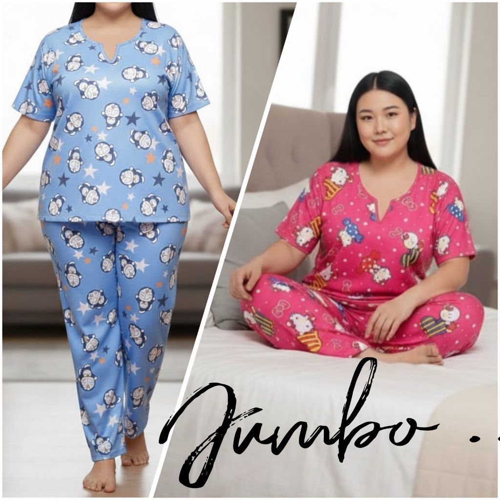 DAMAI FASHION JAKARTA / PIYAMA TIDUR KATUN WANITA2 motif JUMBO /konveksi | W5