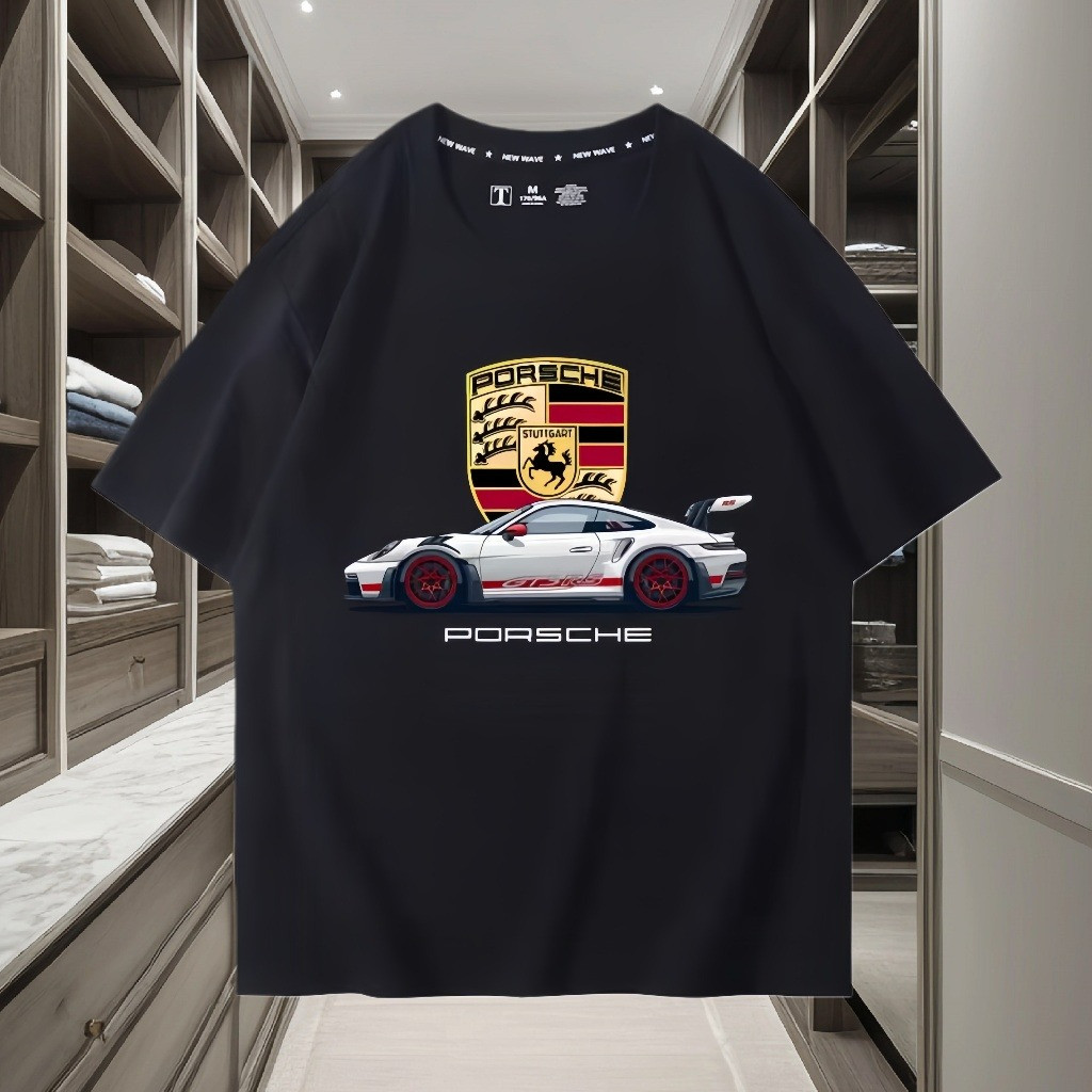 COD (Dikirim dalam 24 jam)MIEMIE. Kaos gaya acak pria Porsche 911 GT2, dilengkapi dengan pola mobil 