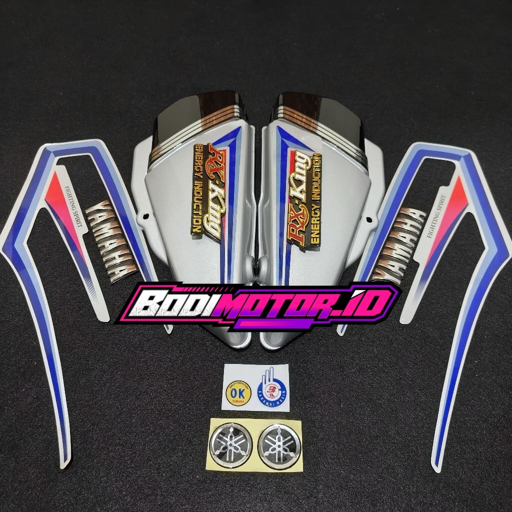 Striping stiker yamaha rx king 2001 warna silver / box aki rx king / rx king 2001 silver emblem atom