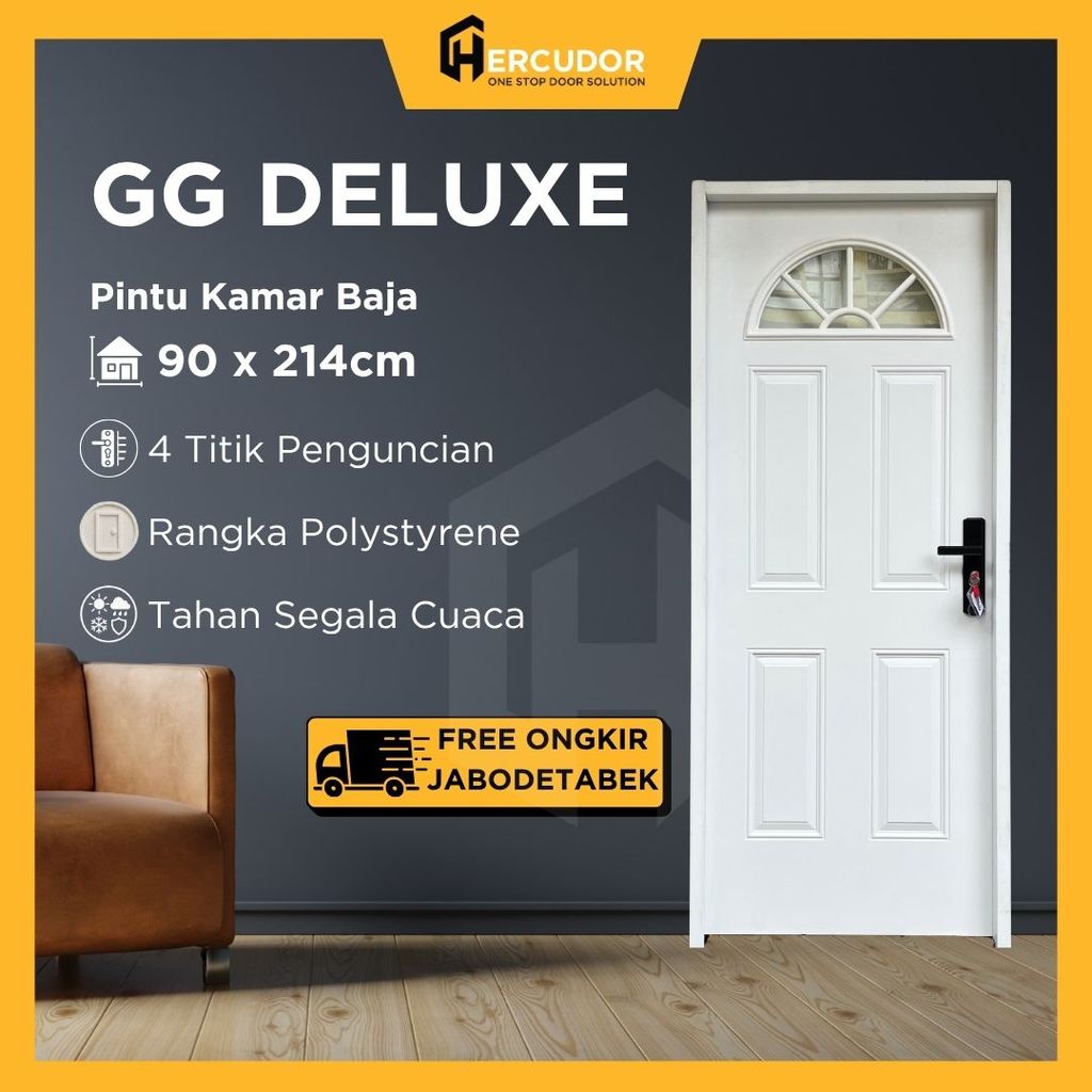 GG DELUXE K - Pintu Utama / Pintu Kamar Tidur Baja Premium GG DELUXE KACA SERIES 90x214