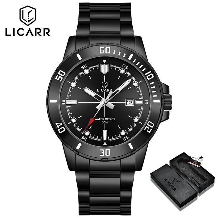 LICARR Jam Tangan Pria Original Merk Anti Air Mode Kasual Tanggal Jam Tangan Olahraga Kuarsa Stainle