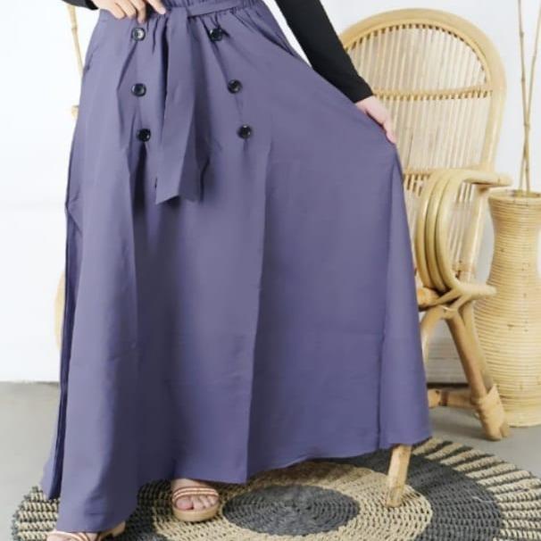 Rok Panjang Payung Terwuwu Dewasa/Rok/Bawahan Muslimah Hitam Polos Karet Kancing - Abu Muda, One Siz