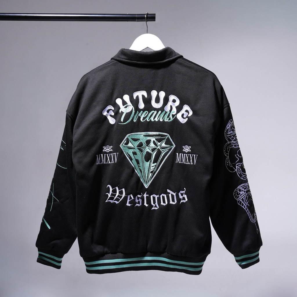 ETHERNAL - Jaket Varsity Oversize Black Diamond Full Bodir