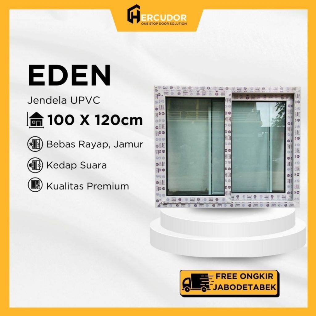 EDEN SGWN - Jendela Double Sliding UPVC EDEN SGWN White 120x100cm + Kasa Nyamuk