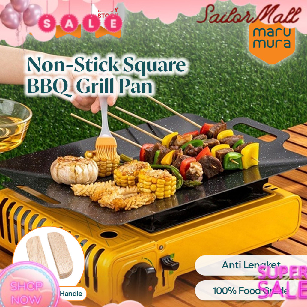 Square BBQ Grill Pan | Non stick | Alat Pemanggang Anti Lengket | Wajan Teflon Kotak BBQ WAJIB PUNYA