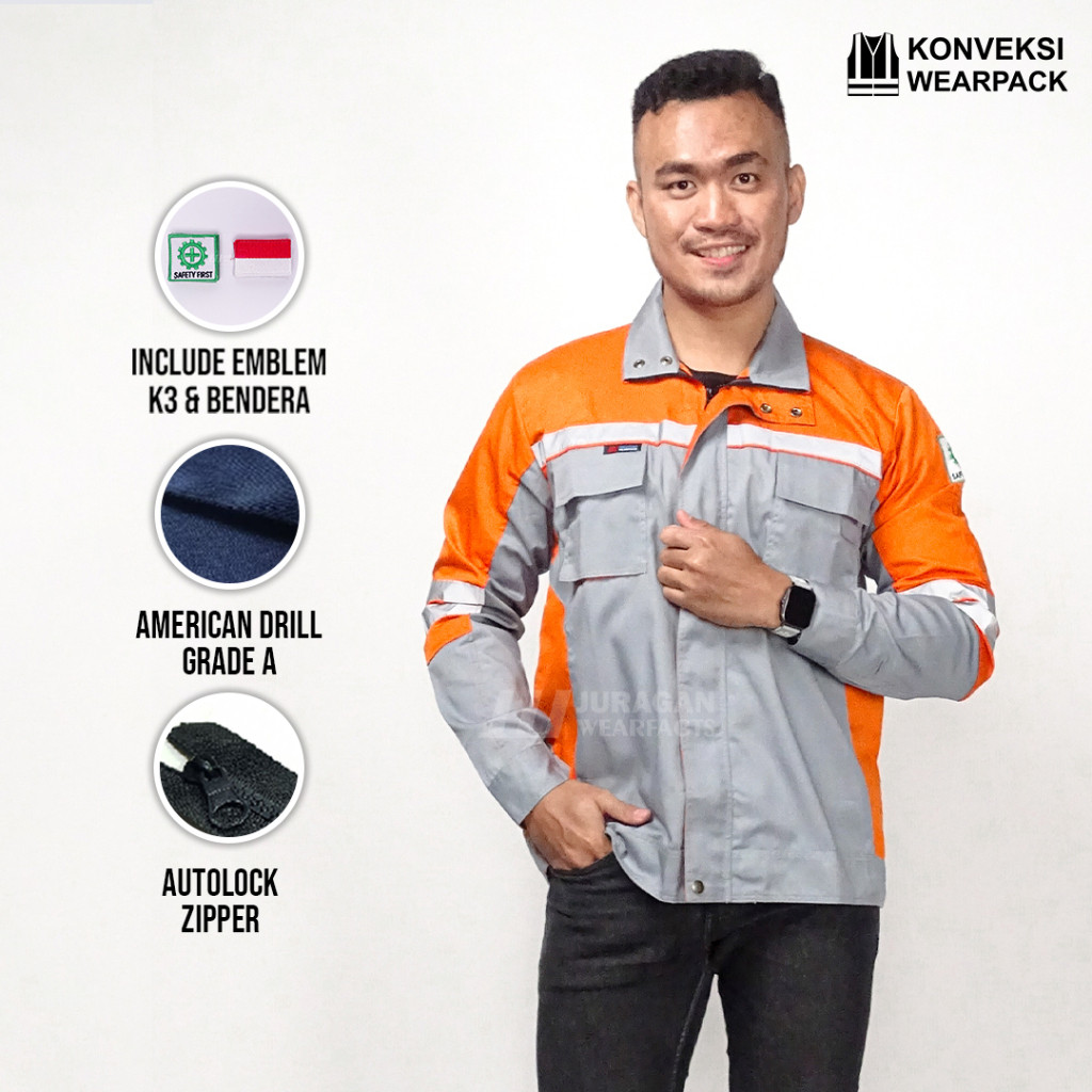 Wearpack Safety Warna Orange Kombinasi Abu