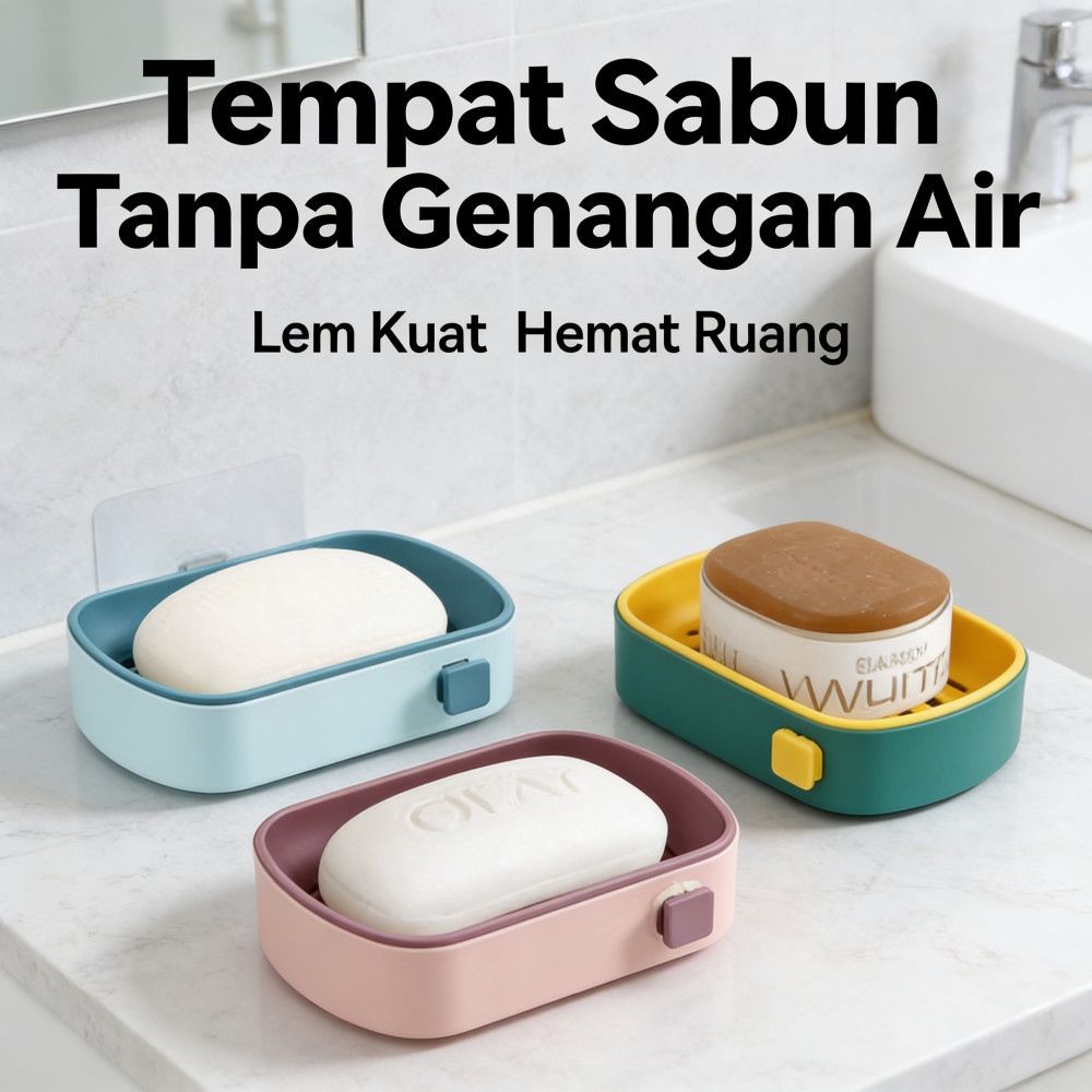 Rak Sabun Kamar Mandi, Kotak Sabun Tanpa Paku, Tempel Dinding, Batang Tempel